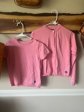 Vtg 90s Y2K Tommy Hilfiger Baby Tee Crop Sweater Set Top Cardigan Sweater Pink S
